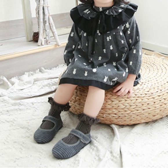 Toddler Girls Bunny Pattern Long Sleeve Gray Dress - Picture 3 of 8